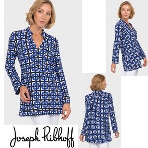 Joseph Ribkoff Jersey Geo Print Tunic Split Neck Side Slits Long Sleeve Size16